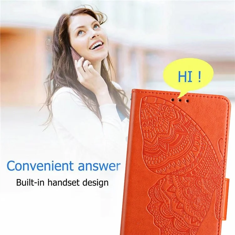 Para Xiaomi Redmi Note 11 Pro 5G (Qualcomm) / 11 Pro 4G (MEDIATEK) Caja Del Teléfono A Prueba De Golpes PU Cubierta De Cuero De La PU De La Mariposa Protector De Teléfono Impreso Con Soporte De Cartera - Naranja