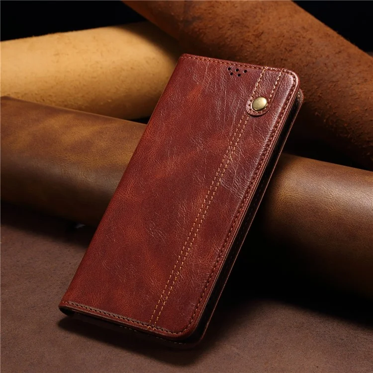 For Xiaomi 12/12X/12S 5G Wallet Phone Case Magnetic Absorption Waxy Crazy Horse Texture PU Leather Stand Phone Cover - Brown