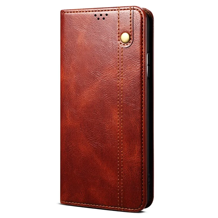 For Xiaomi 12/12X/12S 5G Wallet Phone Case Magnetic Absorption Waxy Crazy Horse Texture PU Leather Stand Phone Cover - Brown