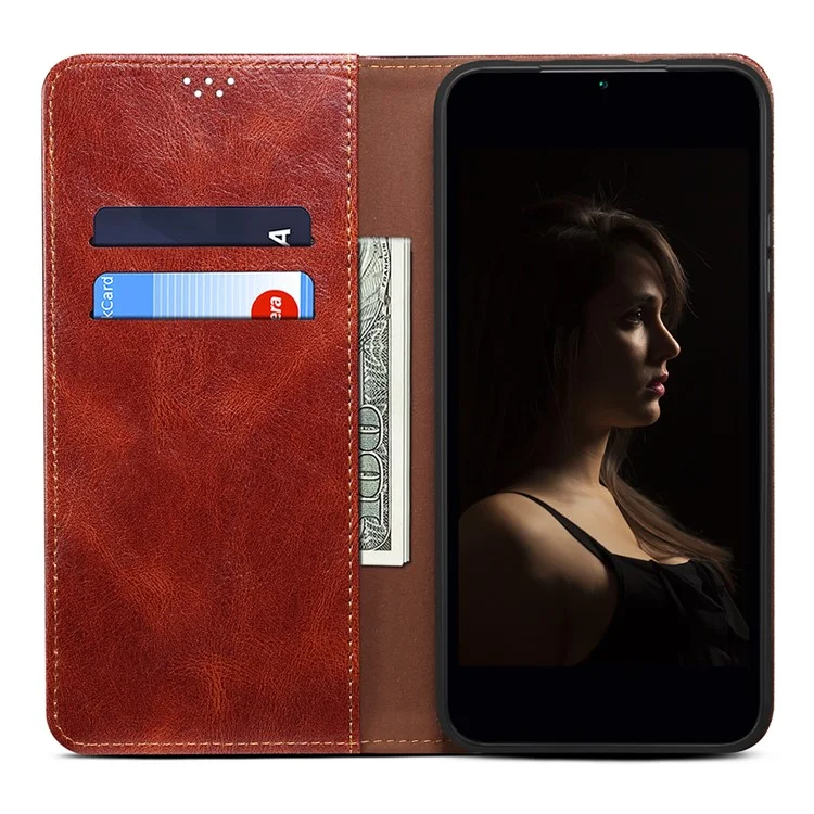 Für Xiaomi 12/12X/12S 5G Wallet Phone Case Magnetische Absorption Wachsig Crazy Horse Textur PU Leder Ständer Handy Hülle - Braun