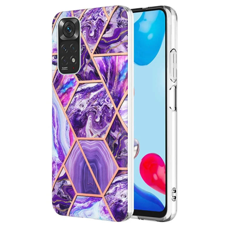 YB IMD Series-3 für Xiaomi Redmi Note 11 4G (Qualcomm) / Redmi Note 11S 4G TPU Marble Style Case Double-Sided Electroplating IMD Schutzhülle - Dunkel Lila