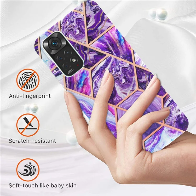 YB IMD Series-3 für Xiaomi Redmi Note 11 4G (Qualcomm) / Redmi Note 11S 4G TPU Marble Style Case Double-Sided Electroplating IMD Schutzhülle - Dunkel Lila
