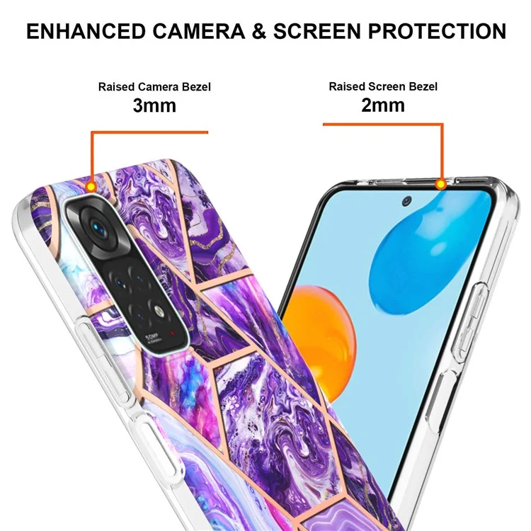 YB IMD Series-3 für Xiaomi Redmi Note 11 4G (Qualcomm) / Redmi Note 11S 4G TPU Marble Style Case Double-Sided Electroplating IMD Schutzhülle - Dunkel Lila