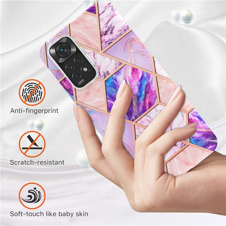 For Xiaomi Redmi Note 11 4G (Qualcomm) / Redmi Note 11S 4G Case Splicing IMD Marble Pattern Electroplated TPU Back Cover - Light Purple