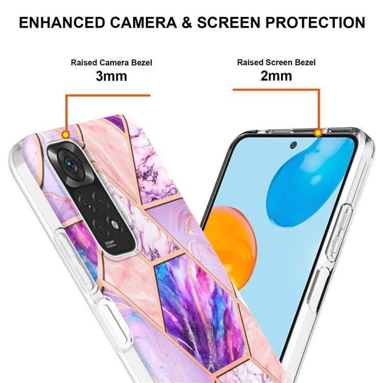 For Xiaomi Redmi Note 11 4G (Qualcomm) / Redmi Note 11S 4G Case Splicing IMD Marble Pattern Electroplated TPU Back Cover - Light Purple
