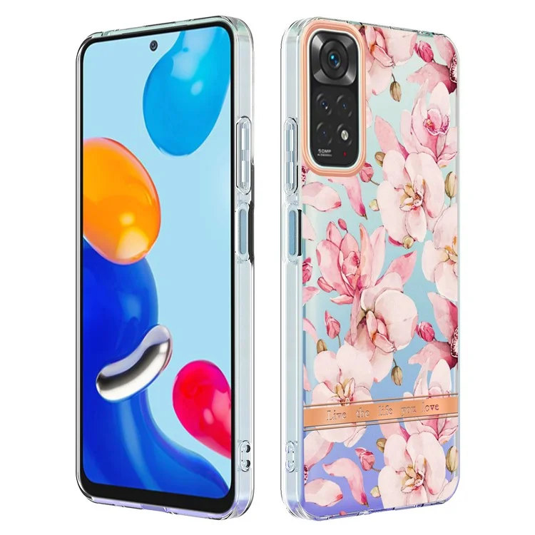 For Xiaomi Redmi Note 11 4G (Qualcomm) / Note 11S 4G Case IMD IML Flower Pattern Electroplated TPU Back Cover - HC005 Pink Gardenia