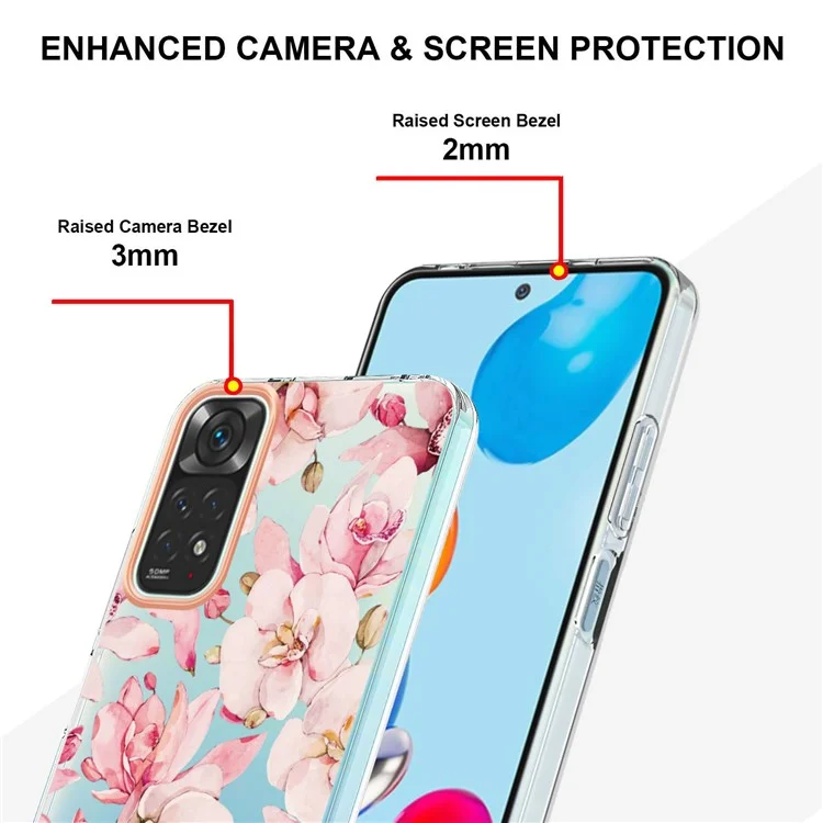 For Xiaomi Redmi Note 11 4G (Qualcomm) / Note 11S 4G Case IMD IML Flower Pattern Electroplated TPU Back Cover - HC005 Pink Gardenia