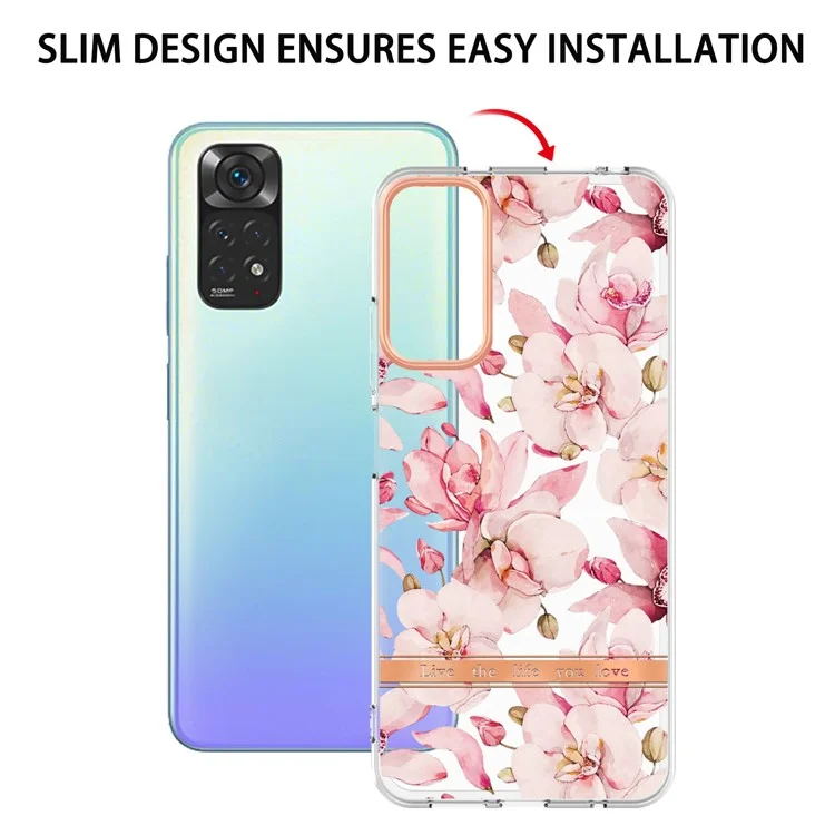 For Xiaomi Redmi Note 11 4G (Qualcomm) / Note 11S 4G Case IMD IML Flower Pattern Electroplated TPU Back Cover - HC005 Pink Gardenia