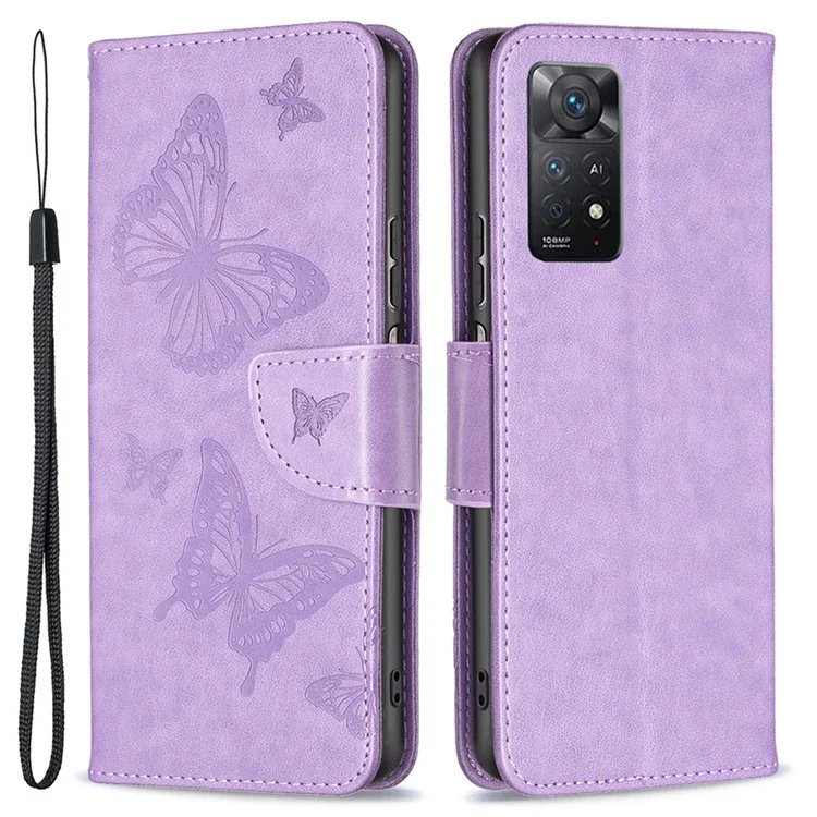 Per Xiaomi Redmi Note 11 Pro 5G (qualcomm)/nota 11 Pro 4G (MediaTek) BF Imprinting Pattern Serie-4 Farfalle Impronte Stand Regolable Case Wallet Copertina in Pelle - Viola