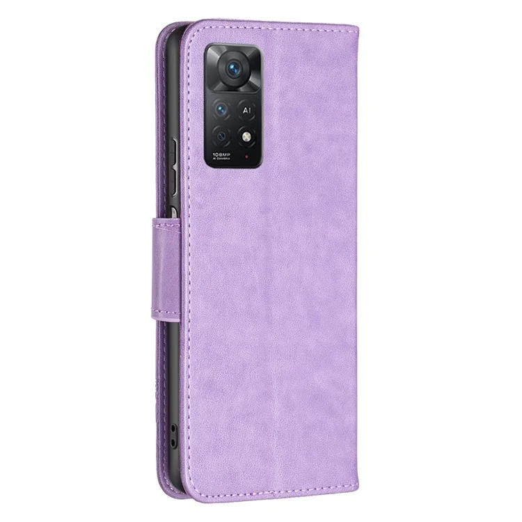 Per Xiaomi Redmi Note 11 Pro 5G (qualcomm)/nota 11 Pro 4G (MediaTek) BF Imprinting Pattern Serie-4 Farfalle Impronte Stand Regolable Case Wallet Copertina in Pelle - Viola