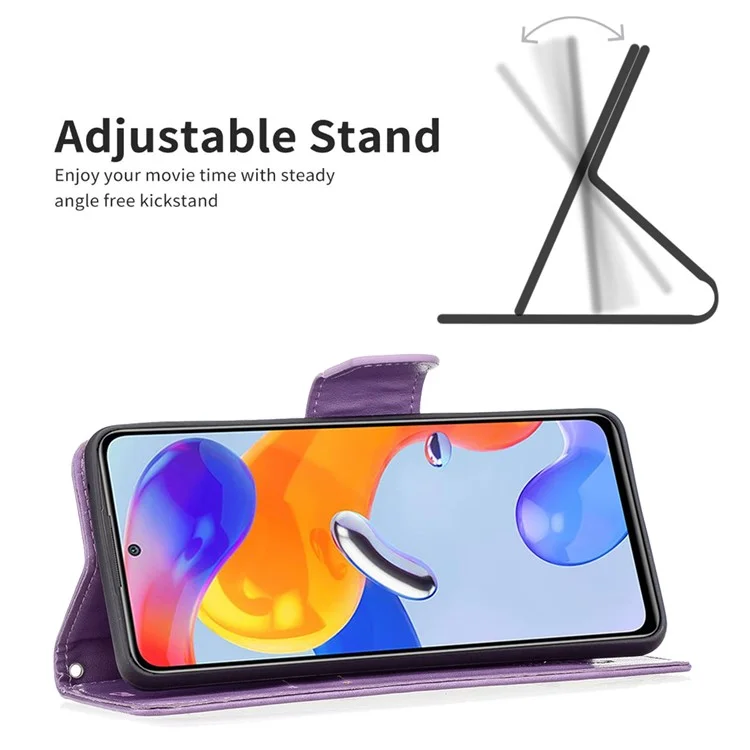 Per Xiaomi Redmi Note 11 Pro 5G (qualcomm)/nota 11 Pro 4G (MediaTek) BF Imprinting Pattern Serie-4 Farfalle Impronte Stand Regolable Case Wallet Copertina in Pelle - Viola