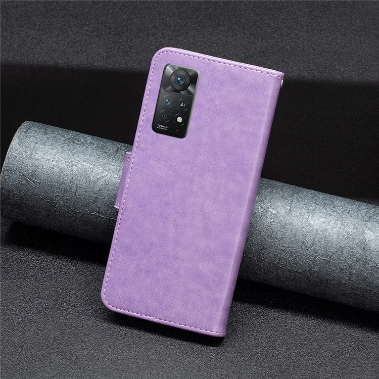 Per Xiaomi Redmi Note 11 Pro 5G (qualcomm)/nota 11 Pro 4G (MediaTek) BF Imprinting Pattern Serie-4 Farfalle Impronte Stand Regolable Case Wallet Copertina in Pelle - Viola