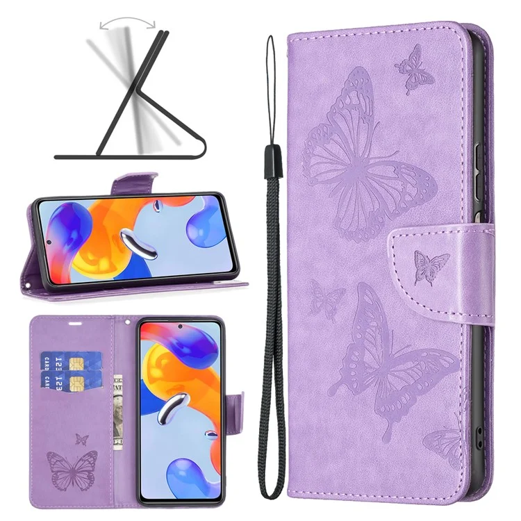 Per Xiaomi Redmi Note 11 Pro 5G (qualcomm)/nota 11 Pro 4G (MediaTek) BF Imprinting Pattern Serie-4 Farfalle Impronte Stand Regolable Case Wallet Copertina in Pelle - Viola