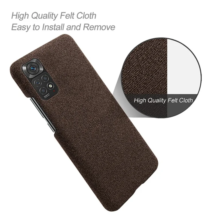 Para Xiaomi Redmi Note 11S 4G/Note 11 4G (Qualcomm) Funda de teléfono resistente a caídas de PC duro con textura de tela de color sólido Funda protectora - Marrón