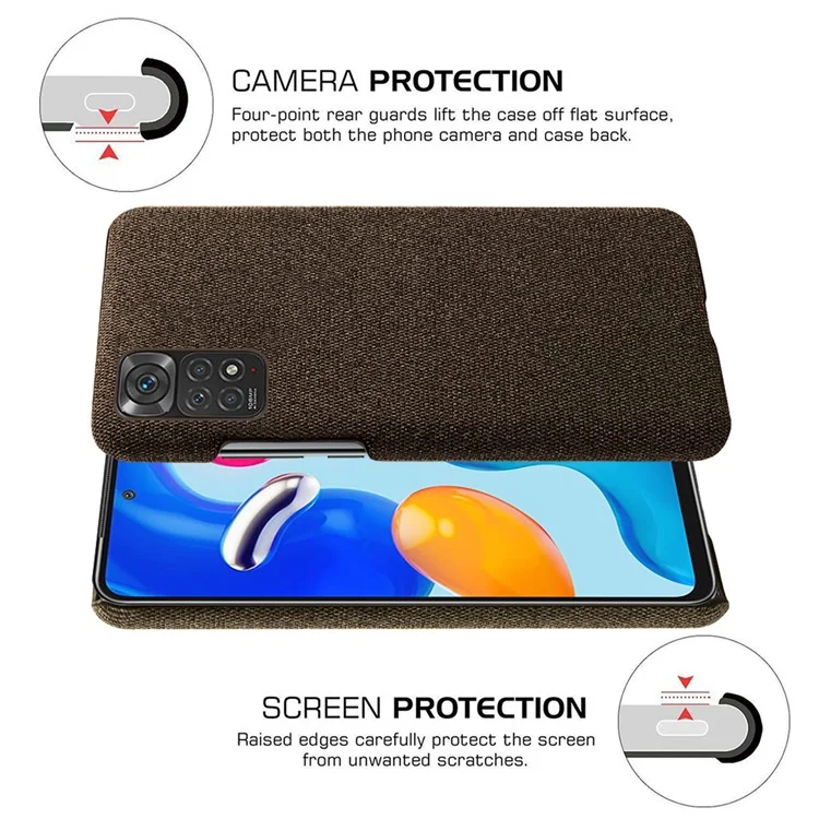 Para Xiaomi Redmi Note 11S 4G/Note 11 4G (Qualcomm) Funda de teléfono resistente a caídas de PC duro con textura de tela de color sólido Funda protectora - Marrón