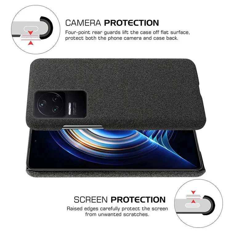 Per Xiaomi Poco F4 5G / Redmi K40S 5G Custodia rigida in PC rivestita in tessuto a colore solido Custodia protettiva anti-caduta per telefono - Nero