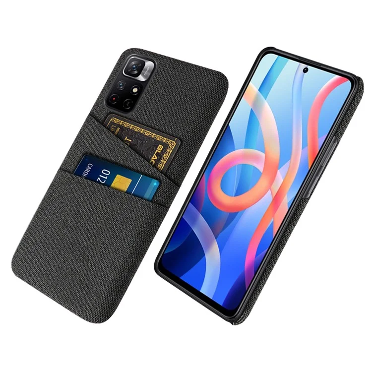 For Xiaomi Redmi Note 11 5G (China) (MediaTek)/Redmi Note 11T 5G/Redmi Note 11S 5G Cloth Texture Multifunction Dual Card Slots Cell Phone Case Cloth + PC Phone Back Cover - Black