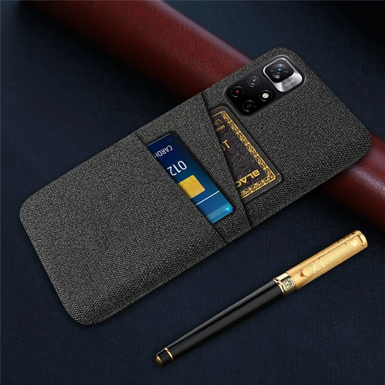 For Xiaomi Redmi Note 11 5G (China) (MediaTek)/Redmi Note 11T 5G/Redmi Note 11S 5G Cloth Texture Multifunction Dual Card Slots Cell Phone Case Cloth + PC Phone Back Cover - Black