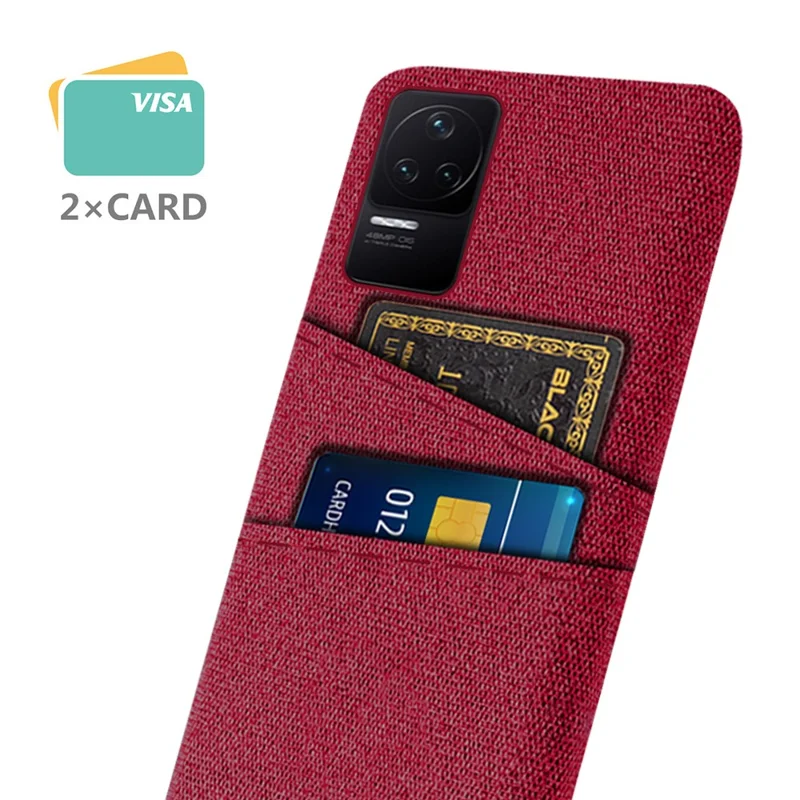 Для Xiaomi Redmi K50 Pro/K50 Текстура Текстуры Многофункциональный Слоты с Двумя Картами, Ткань Мобильного Телефона + пк Обратная Крышка - Красный