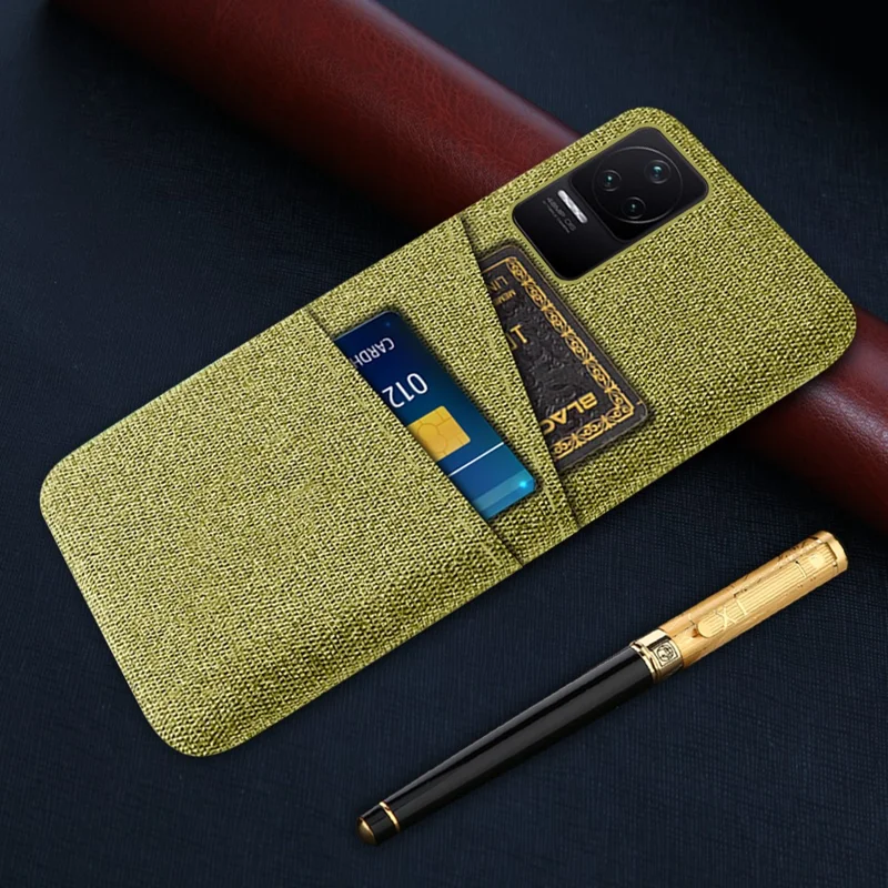 Para Xiaomi Redmi K50 Pro/K50 Textura de Tela Multifunción Ranuras de Tarjetas Duales Cajátorate Cambia + Teléfono PC Tapa Trasera - Amarillo
