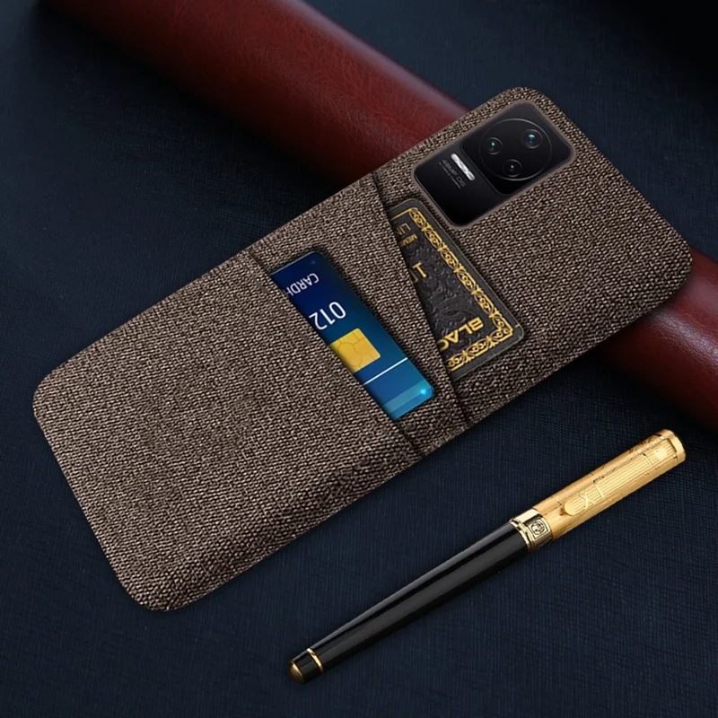 Для Xiaomi Redmi K50 Pro/K50 Текстура Текстуры Многофункциональный Слоты с Двумя Картами, Ткань Мобильного Телефона + пк Обратная Крышка - Коричневый