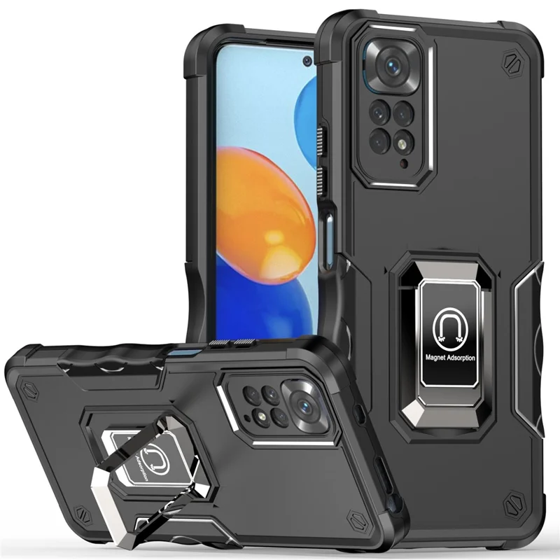 Pour Xiaomi Redmi Note 11 4G (Qualcomm)/Redmi Note 11S 4G Conception de support rotatif Résistant aux empreintes digitales Coque de téléphone hybride en PC dur et TPU souple - Noir