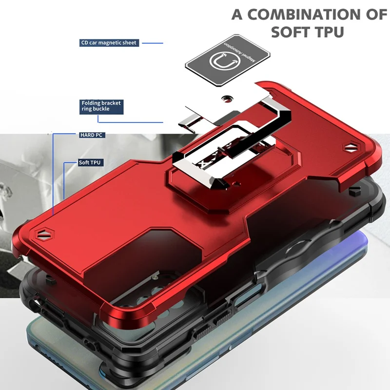 Pour Xiaomi Redmi Note 11 4G (Qualcomm)/Redmi Note 11S 4G Conception de support rotatif Résistant aux empreintes digitales Coque de téléphone hybride en PC dur et TPU souple - Noir