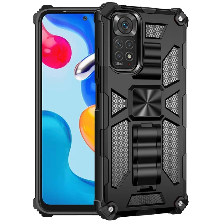 For Xiaomi Redmi Note 11S 4G/Note 11 4G (Qualcomm) Phone Case Scratch-resistant Inner TPU + Hard PC Shockproof Back Cover with Kickstand - Black