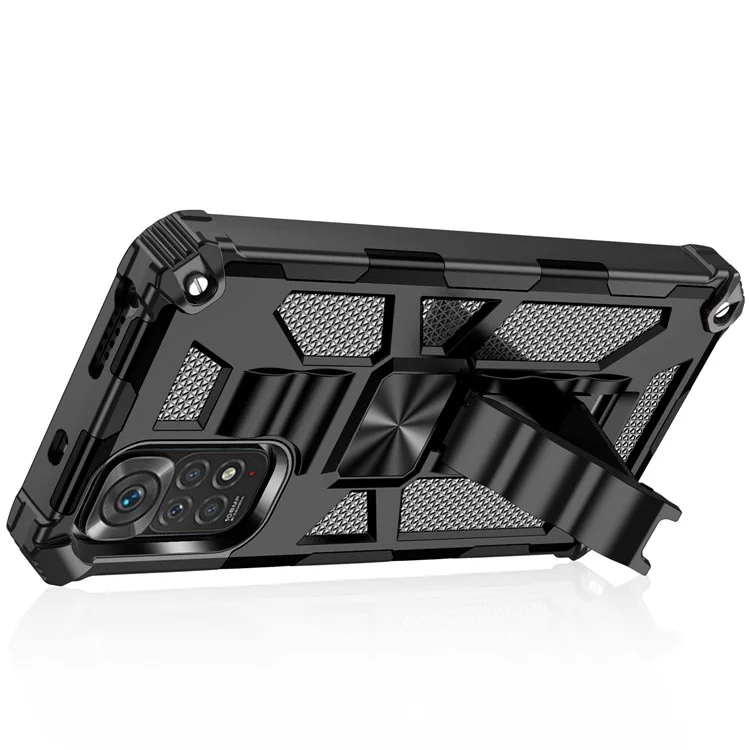 For Xiaomi Redmi Note 11S 4G/Note 11 4G (Qualcomm) Phone Case Scratch-resistant Inner TPU + Hard PC Shockproof Back Cover with Kickstand - Black
