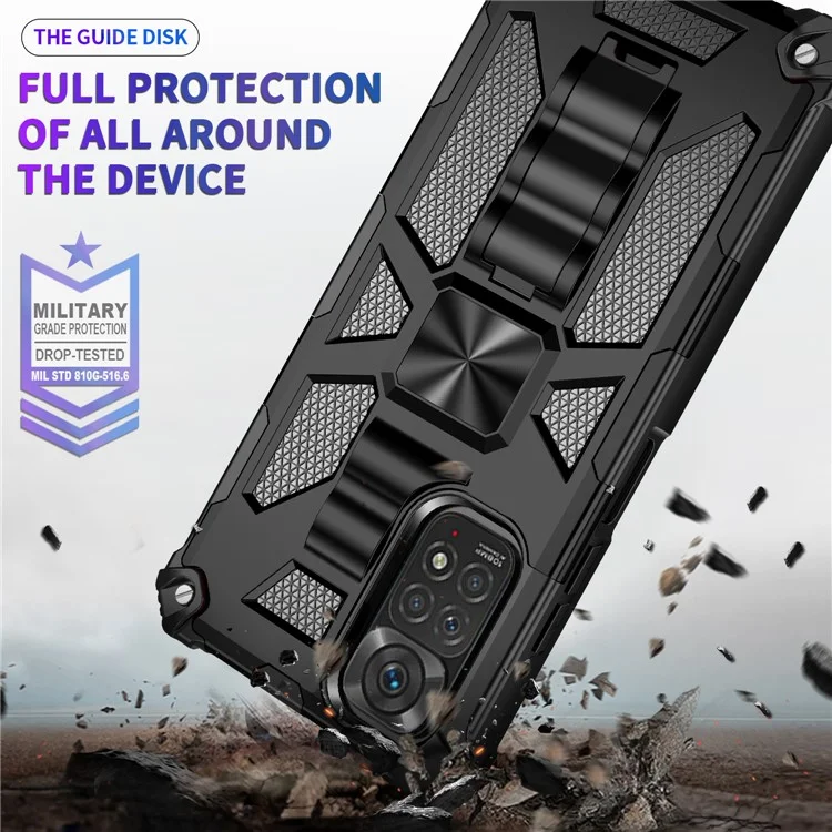 For Xiaomi Redmi Note 11S 4G/Note 11 4G (Qualcomm) Phone Case Scratch-resistant Inner TPU + Hard PC Shockproof Back Cover with Kickstand - Black