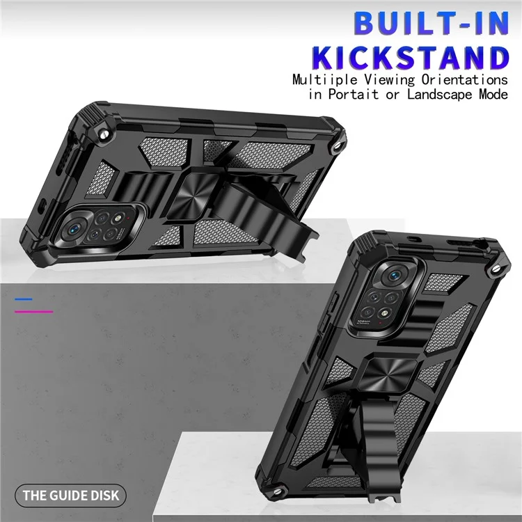 For Xiaomi Redmi Note 11S 4G/Note 11 4G (Qualcomm) Phone Case Scratch-resistant Inner TPU + Hard PC Shockproof Back Cover with Kickstand - Black