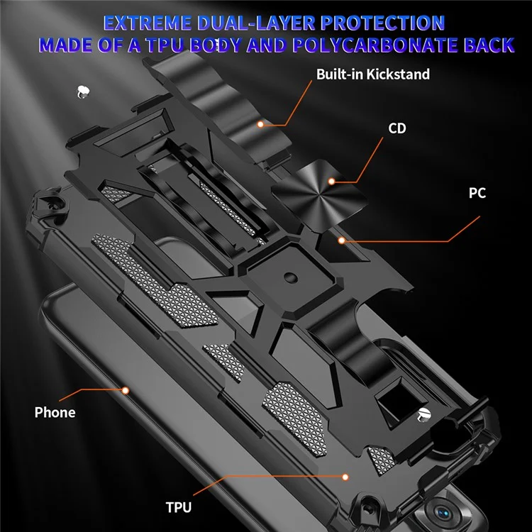 For Xiaomi Redmi Note 11S 4G/Note 11 4G (Qualcomm) Phone Case Scratch-resistant Inner TPU + Hard PC Shockproof Back Cover with Kickstand - Black