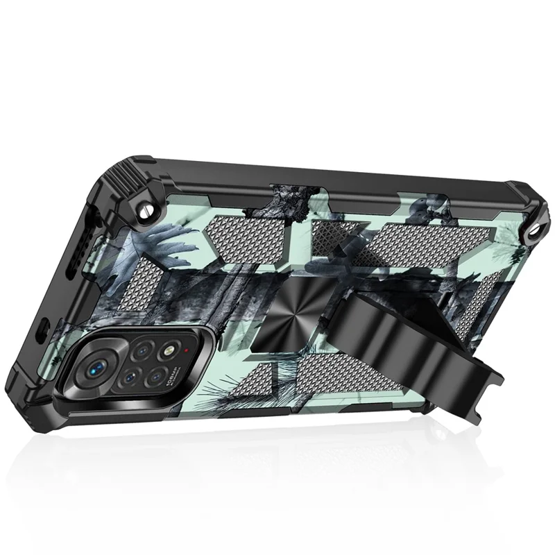 Für Xiaomi Redmi Anmerkung 11s 4G/Note 11 4G (Qualcomm) Schockdichte Case Slim Phone Protector Military Grade Panzerhybrid PC+TPU -abdeckung Mit Kickstand - Grün