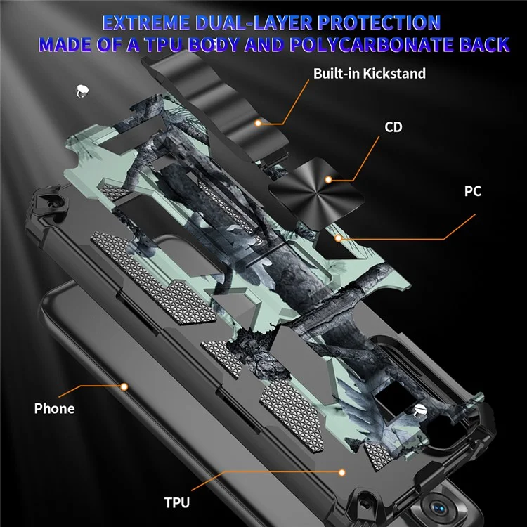For Xiaomi Redmi Note 11S 4G/Note 11 4G (Qualcomm) Shockproof Case Slim Phone Protector Military Grade Armor Hybrid PC+TPU Cover with Kickstand - Army Green