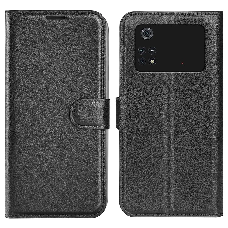 Per Xiaomi Poco M4 Pro 4G Folio Flip Litchi Texture PU Leather Case Wallet Stand Mobile Phone Cover - Nero
