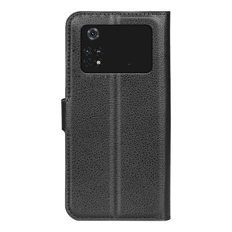 Per Xiaomi Poco M4 Pro 4G Folio Flip Litchi Texture PU Leather Case Wallet Stand Mobile Phone Cover - Nero