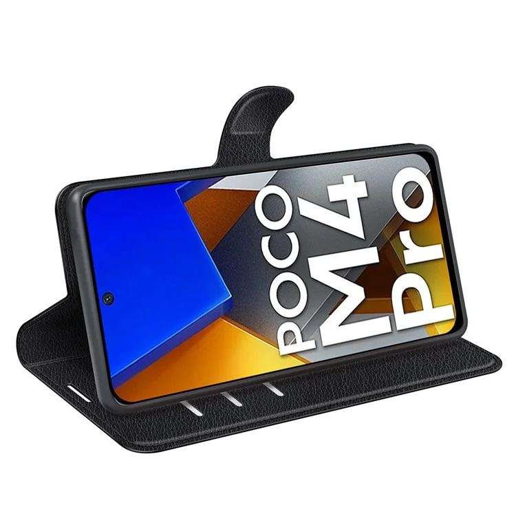 Per Xiaomi Poco M4 Pro 4G Folio Flip Litchi Texture PU Leather Case Wallet Stand Mobile Phone Cover - Nero