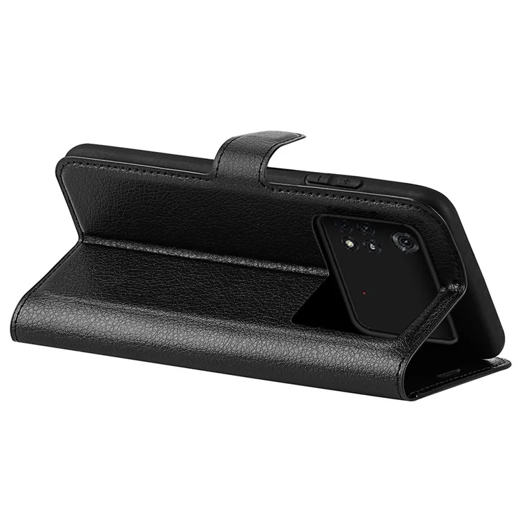 Per Xiaomi Poco M4 Pro 4G Folio Flip Litchi Texture PU Leather Case Wallet Stand Mobile Phone Cover - Nero