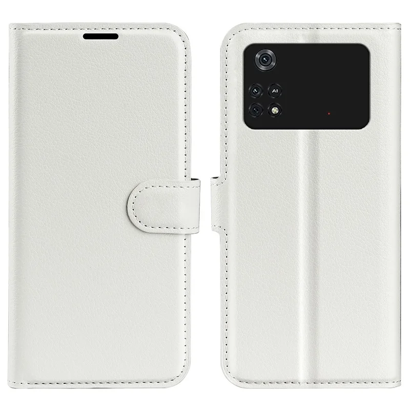 Para Xiaomi Poco M4 Pro 4G Folio Flip Litchi Textura PU Capa de Couro Pusta - Branco