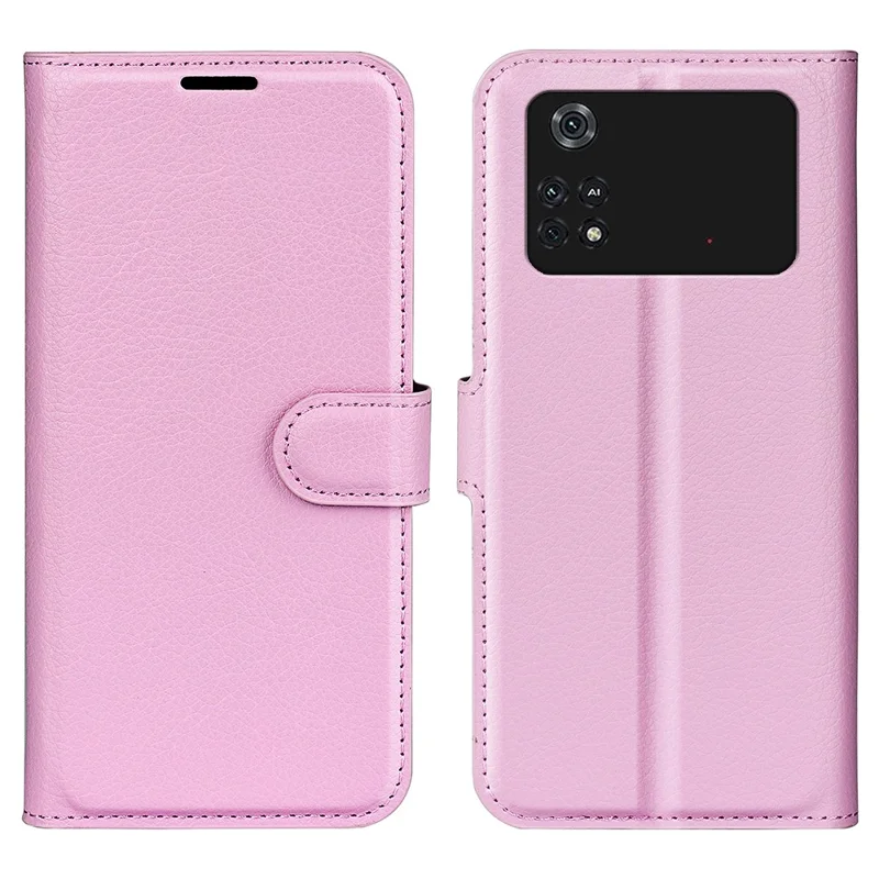Für Xiaomi Poco M4 Pro 4G Folio Flip Litchi Textur PU Leder Hülle Wallet Stand Mobiltelefon Cover - Rosa