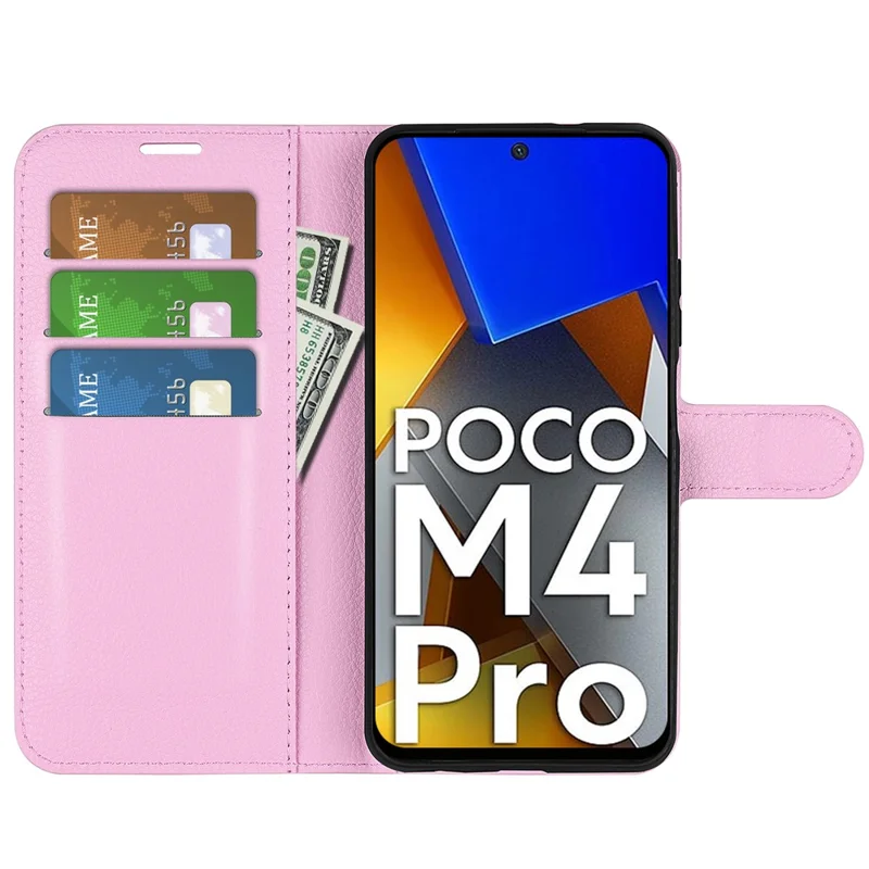 Für Xiaomi Poco M4 Pro 4G Folio Flip Litchi Textur PU Leder Hülle Wallet Stand Mobiltelefon Cover - Rosa