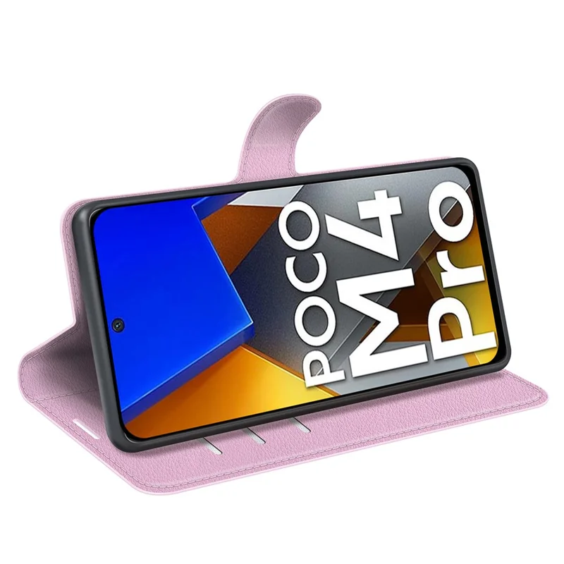 Für Xiaomi Poco M4 Pro 4G Folio Flip Litchi Textur PU Leder Hülle Wallet Stand Mobiltelefon Cover - Rosa