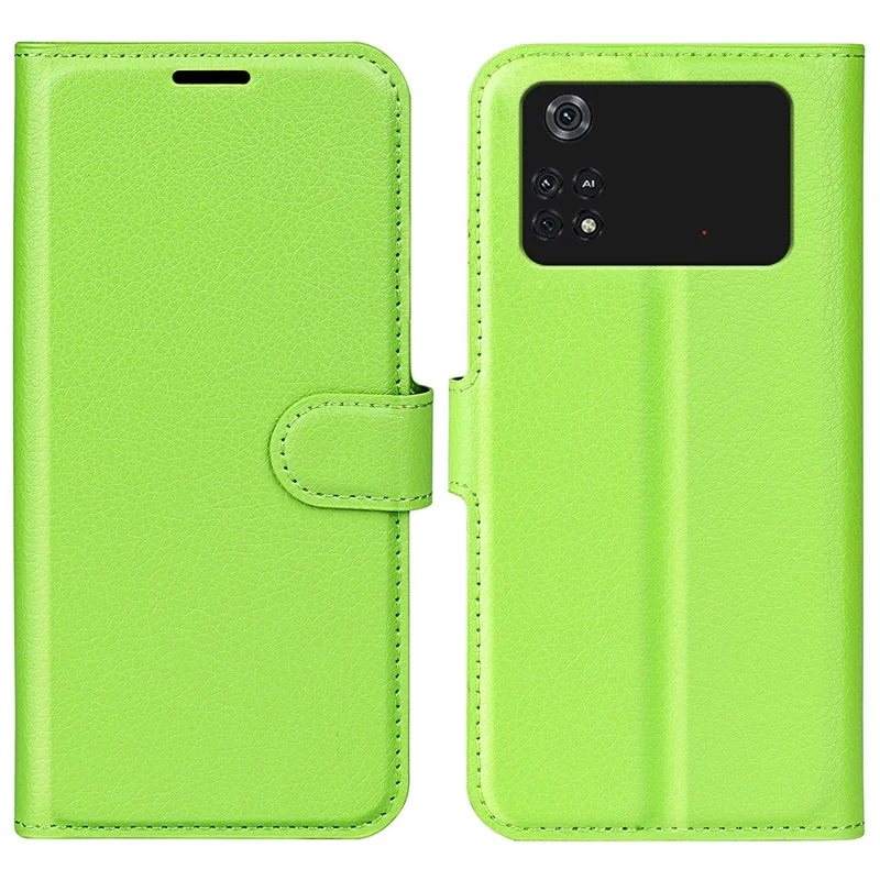 For Xiaomi Poco M4 Pro 4G Folio Flip Litchi Texture PU Leather Case Wallet Stand Mobile Phone Cover - Green