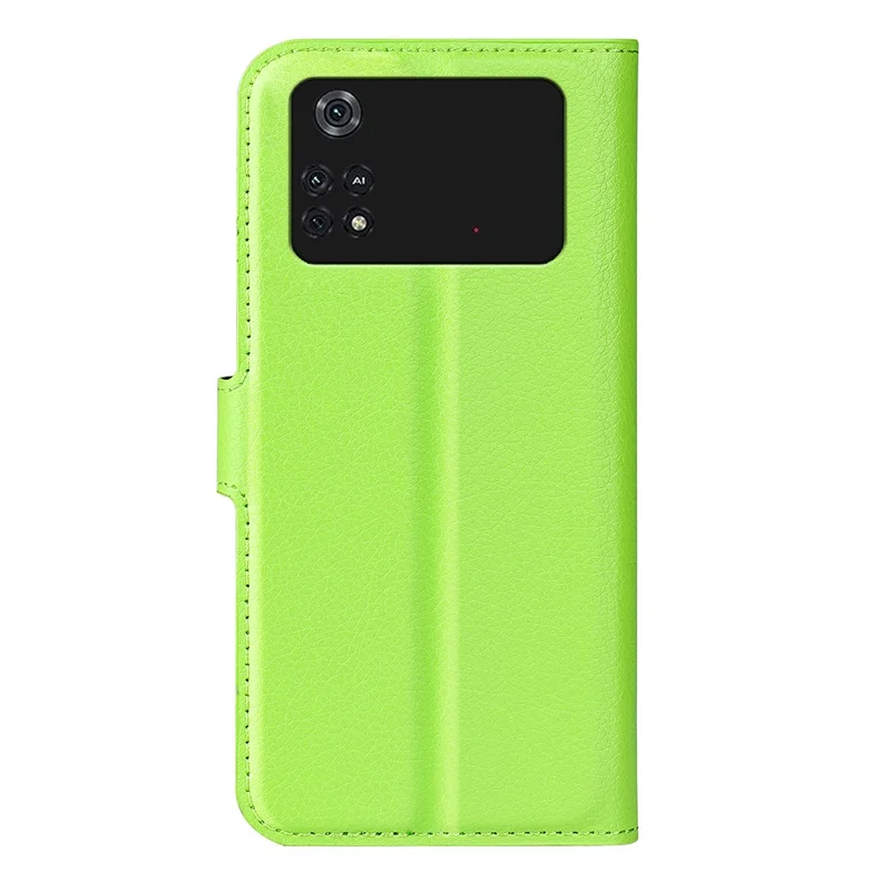 For Xiaomi Poco M4 Pro 4G Folio Flip Litchi Texture PU Leather Case Wallet Stand Mobile Phone Cover - Green