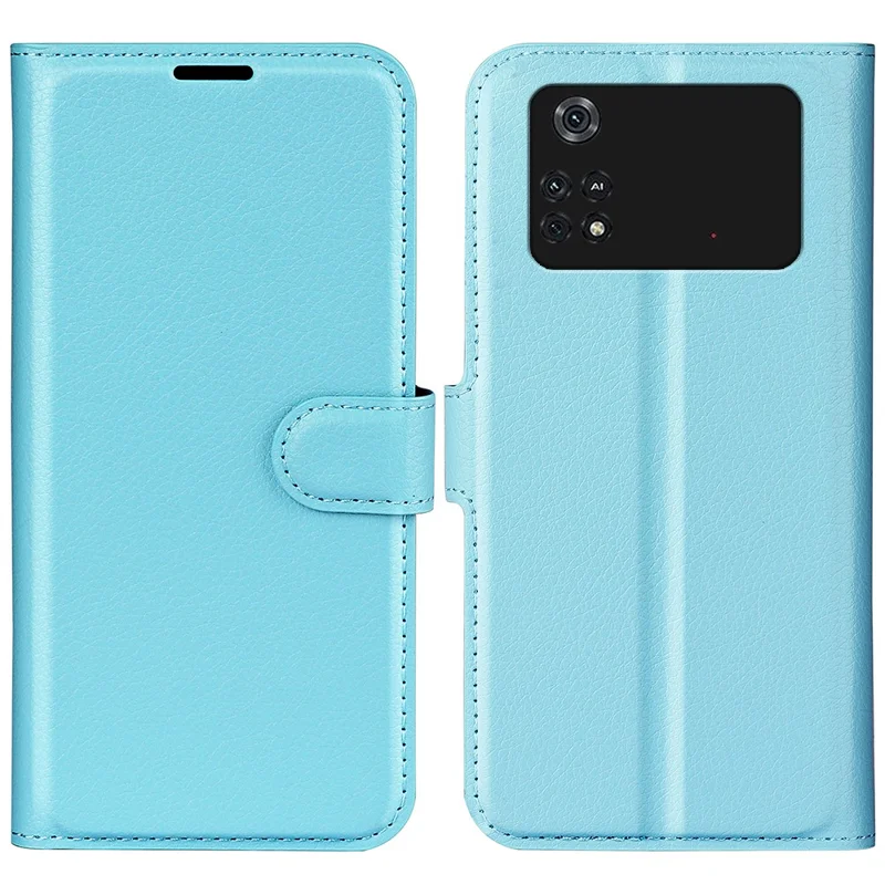 For Xiaomi Poco M4 Pro 4G Folio Flip Litchi Texture PU Leather Case Wallet Stand Mobile Phone Cover - Blue