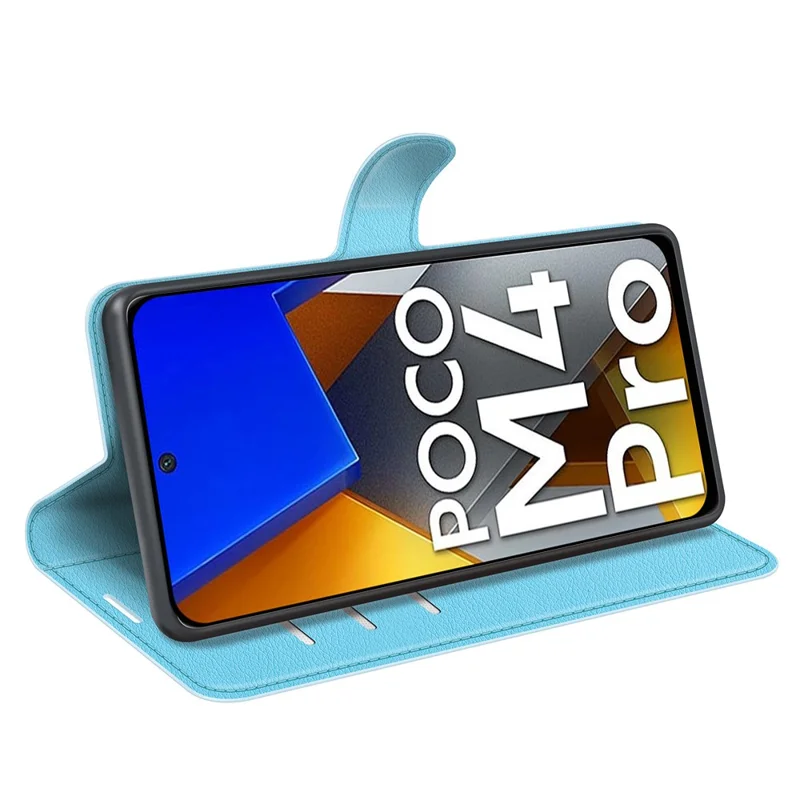 For Xiaomi Poco M4 Pro 4G Folio Flip Litchi Texture PU Leather Case Wallet Stand Mobile Phone Cover - Blue