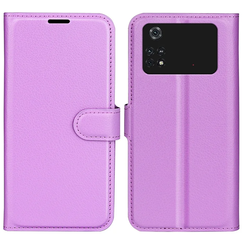 Per Xiaomi Poco M4 Pro 4G Folio Flip Litchi Texture PU Leather Case Wallet Stand Mobile Phone Cover - Viola