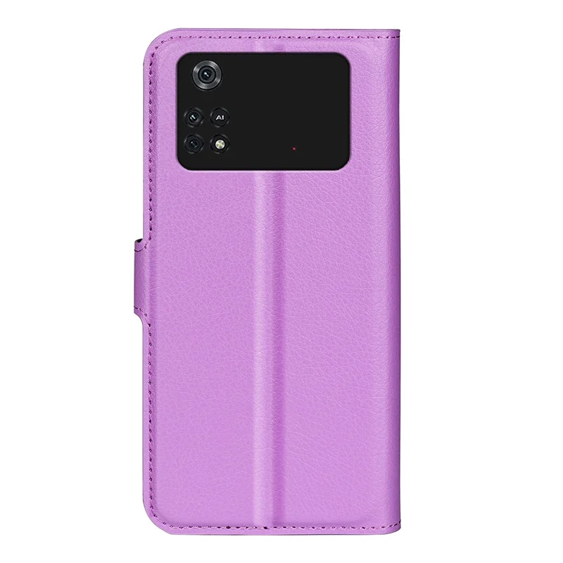 Per Xiaomi Poco M4 Pro 4G Folio Flip Litchi Texture PU Leather Case Wallet Stand Mobile Phone Cover - Viola