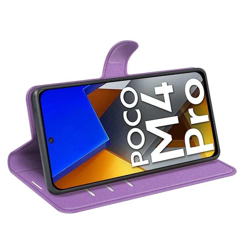 Per Xiaomi Poco M4 Pro 4G Folio Flip Litchi Texture PU Leather Case Wallet Stand Mobile Phone Cover - Viola