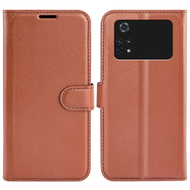 Для Xiaomi Poco M4 Pro 4G Folio Flip Litchi Texture PU - Коричневый